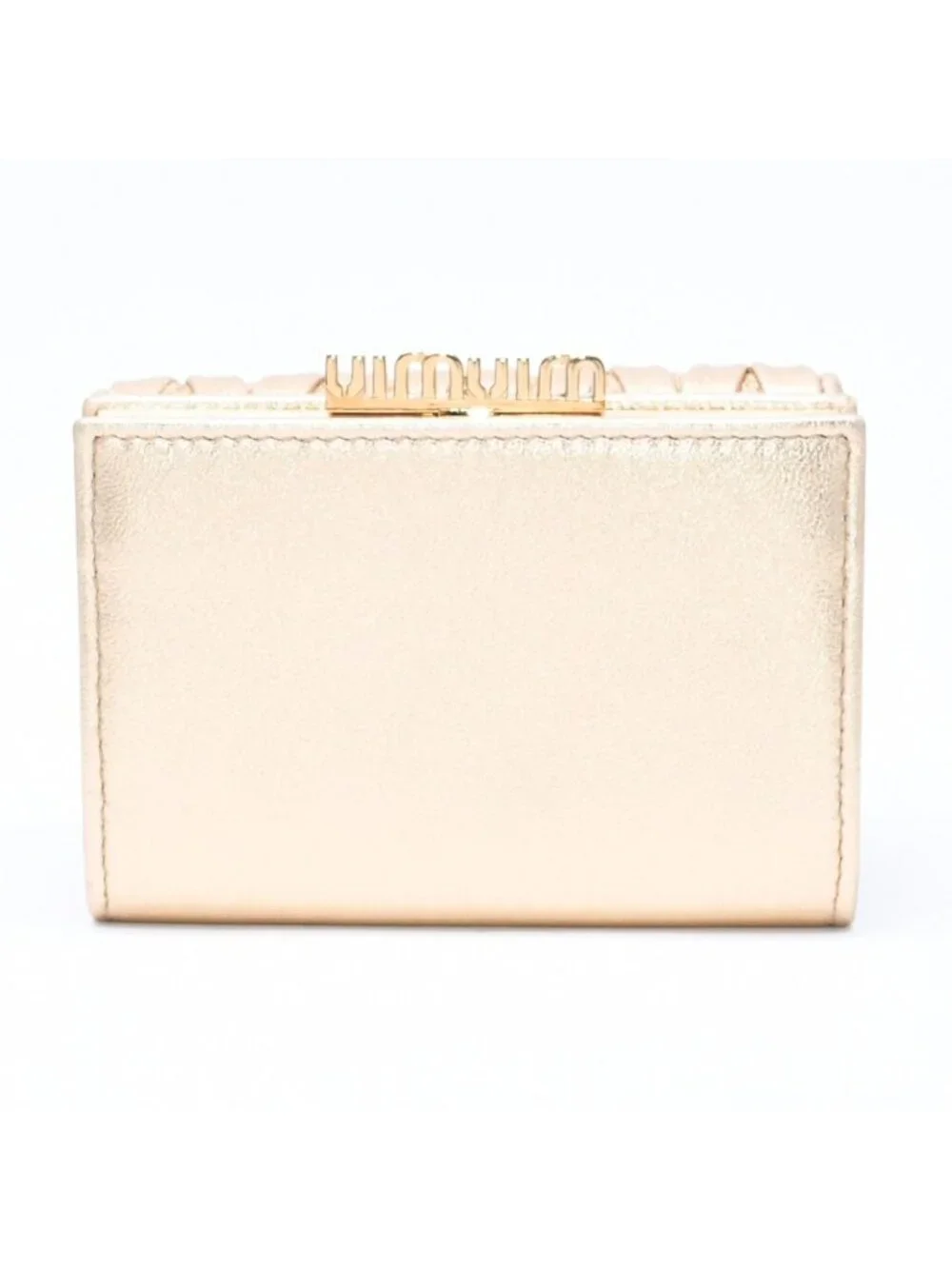 Miu Miu Matelasse Compact Wallet Trifold Gathered Gold Leather